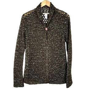 Free People Mohair Crochet‎ Cardigan Brown Green Medium Vintage Insp Boho Y2K